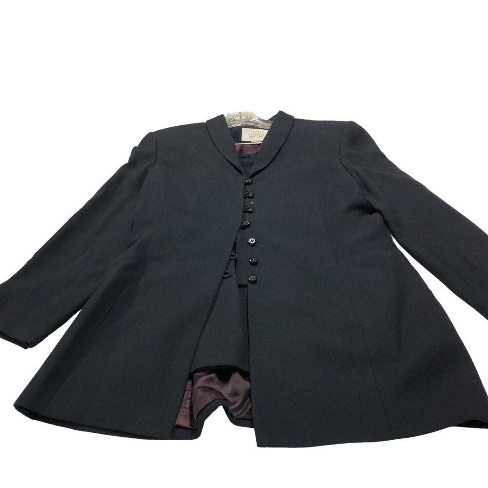 Valerie Stevens Petite Black 2pc Women's Skirt Suit Size 12P Rayon Polyester Vtg